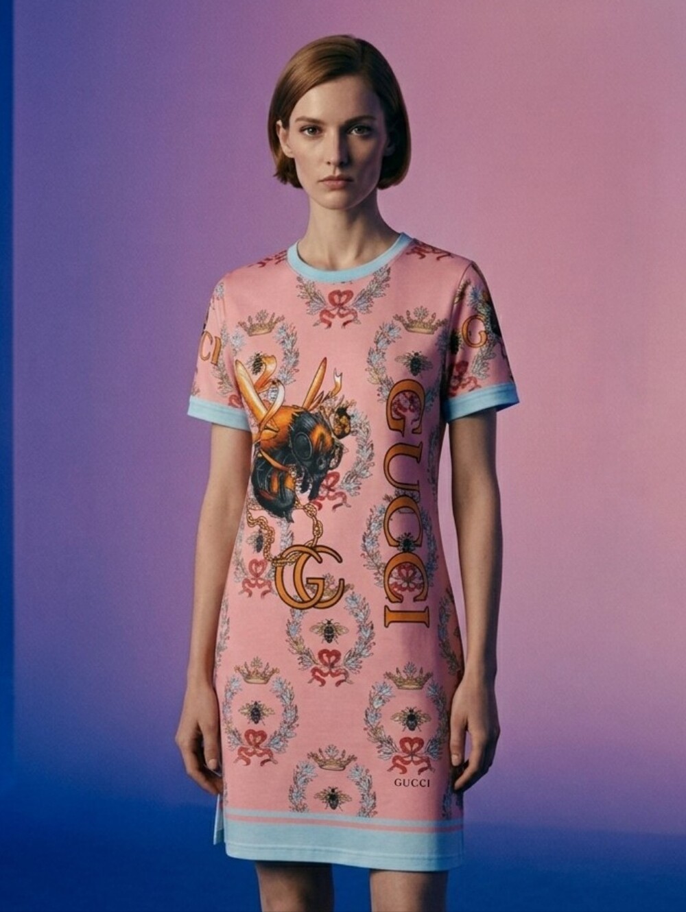 Pink Logo Graphic Dress with Light Blue Trim